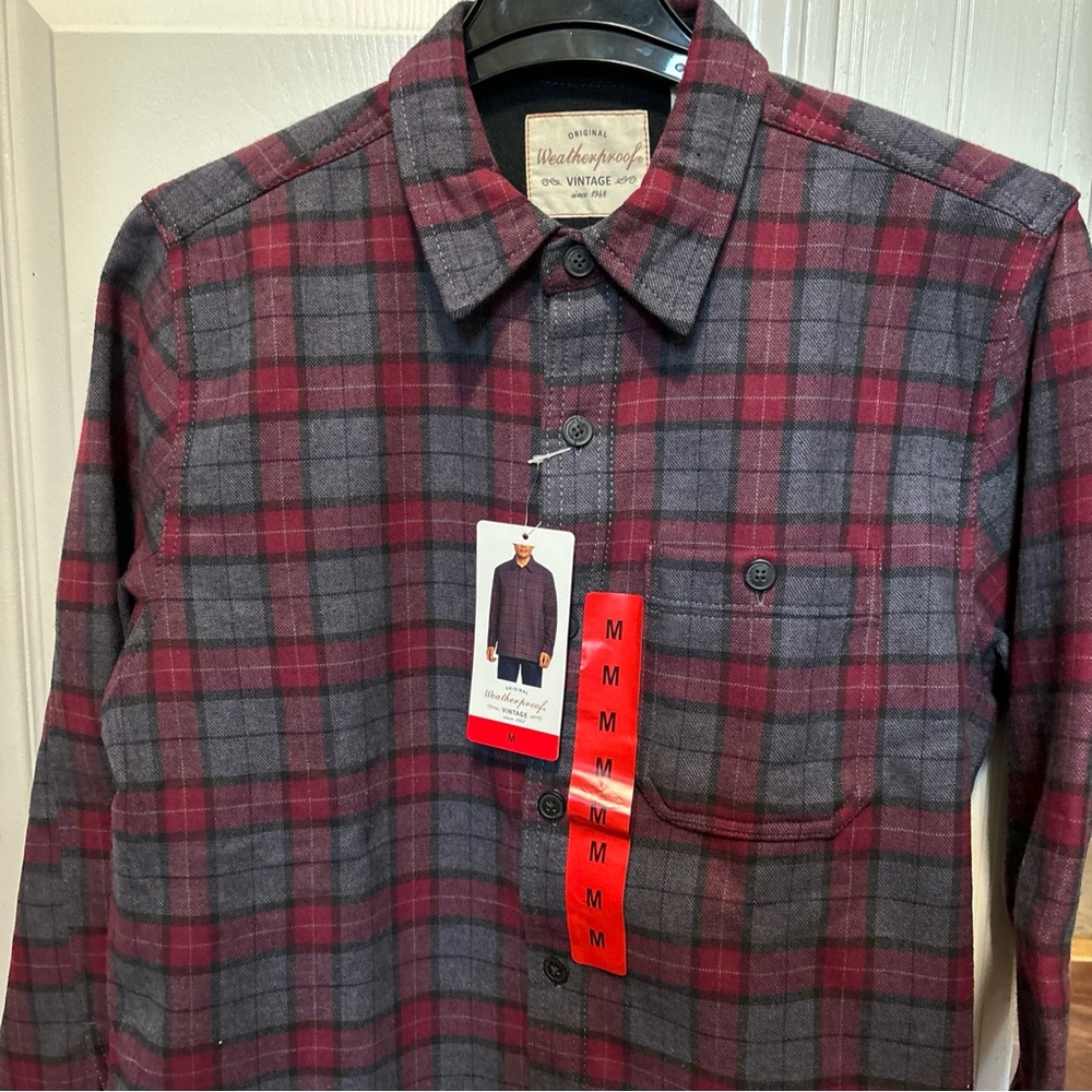 Weatherproof Vintage Shirt men's fleece Red Plaid Long Sleeve Button Up …